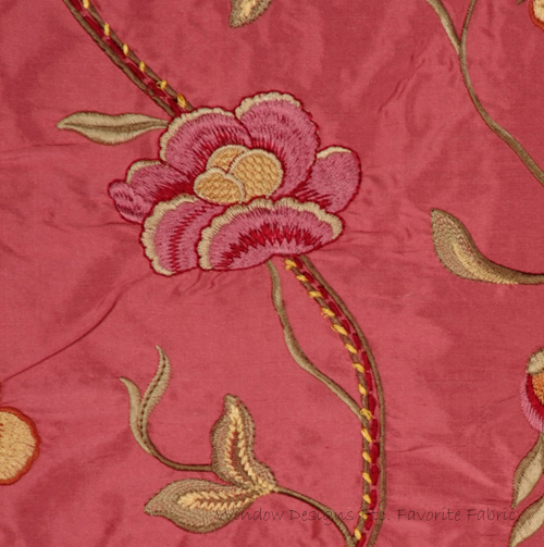 Embroidery Detail on one of my favorite silk fabrics in pink. Window Designs Etc.com