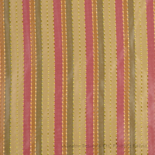 Favorite silk fabrics like this stripe in pink, gold and green coordinates with embroidered and solid fabrics in the collection. Window Designs Etc. by Marie Mouradian