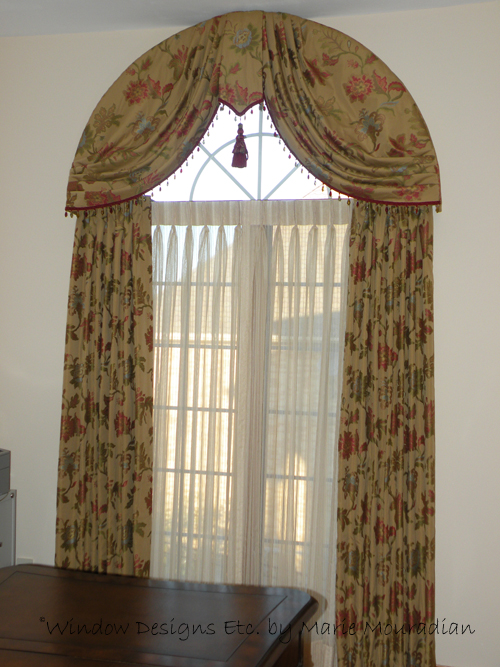 Arched window treatment. Elegant Arch Top Window Treatment. See more at www.windowdesignsetc.com by Marie Mouradian