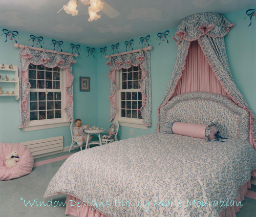 Amy's room when she was three. Little girl dreams. Childs room in pink and green with bows and flowers