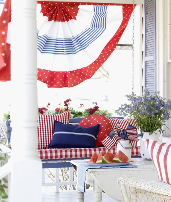 4th of July red, white and blue porch