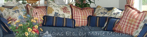 Blue, red, gold throw pillows. New Hampshire.  Pillow decisions