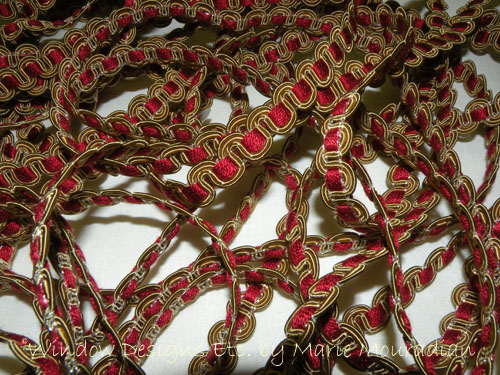 Red and gold gimp trim. Custom window treatment details See more at www.windowdesignsetc.com by Marie Mouradian
