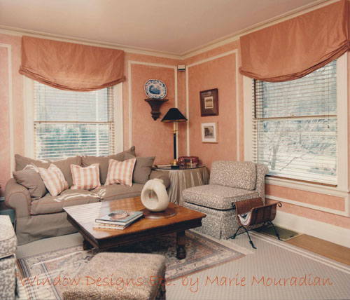 Tangerine Tango Window Treatments - Relaxed Roman shades. 2012 Color of the Year. See more on the blog WindowDesignsEtc.com - Marie Mouradian