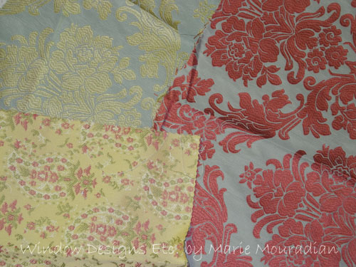 Pastel collection slate blue, pink, yellow and green.Upholstery Fabric For Sofas See more at www.windowdesignsetc.com by Marie Mouradian