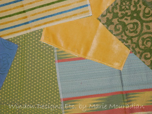 Bright yellow velvet, green and blue fabric. Upholstery Fabric For Sofas. See more at www.windowdesignsetc.com by Marie Mouradian