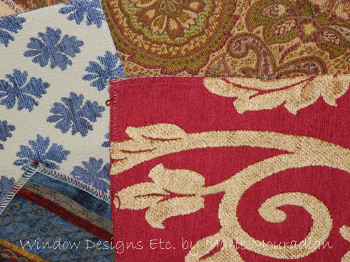 Red and blue fabric. Upholstery Fabric For Sofas. See more at www.windowdesignsetc.com by Marie Mouradian