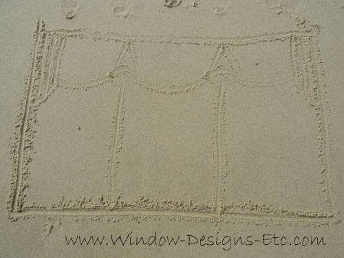 Sketch in the sand of a window treatment valance. Interior Design inspiration at the beach for a Cape Cod home. See more at www.windowdesignsetc.com by Marie Mouradian