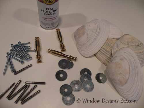 Materials for shell window treatments. Shells and hardware. Window Designs Etc. by Marie Mouradian www.windowdesignsetc.com