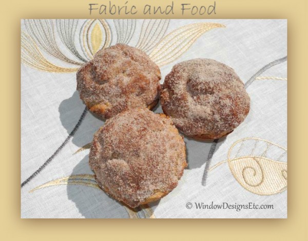Fabric and Food- French Donut Muffins on Fabricut embroidered linen www.WindowDesignsEtc.com Marie Mouradian