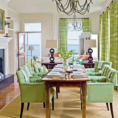 Coastal Living green dining--- What's Your Green Decorating Style? This or That WindowDesignsEtc.com
