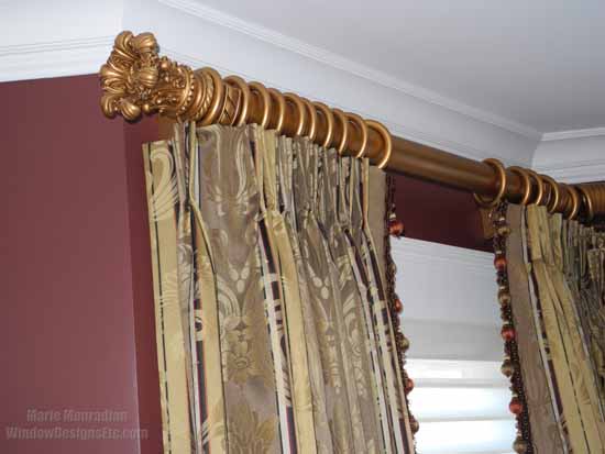 Marsala Pantone 2015 Color of the year walls were the ideal selection for this re-purposed formal living room - A wine tasting room!. The gold and taupe of the custom draperies pair well with Marsala. - Marie Mouradian WindowDesignsEtc.com - Marsala, Pantone 2015 Color of the Year