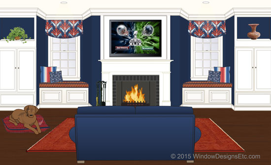 Patriots super bowl room design. Super Bowl 49 New England Patriots inspired room design. More on the blog Window Designs Etc. by Marie Mouradian