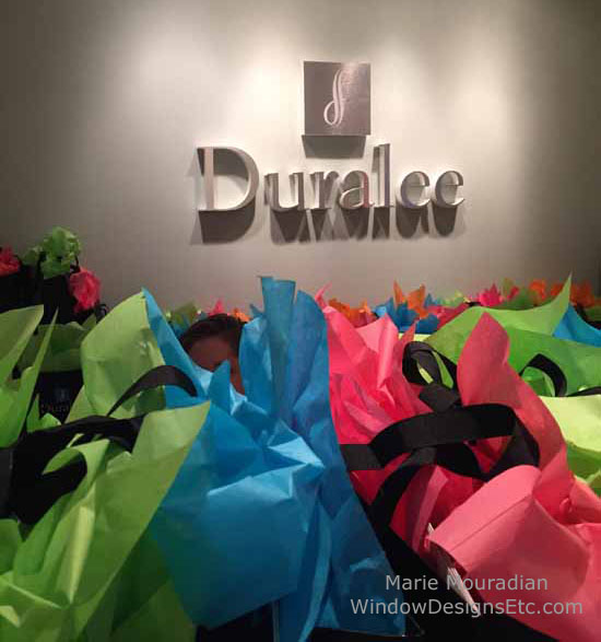 Duralee showroom at ADAC in Atlanta, GA swag bags for Design bloggers Conference attendees.....more on the blog WindowDesignsEtc.com