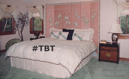 1980's bedroom #TBT in interior design. Peach and green bedroom from the 80's More on blog Window Designs Etc. by Marie Mouradian