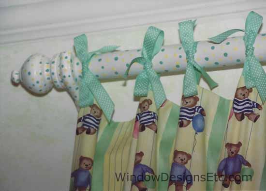Hand painted polka dot curtain rod. See more at www.WindowDesignsEtc.com