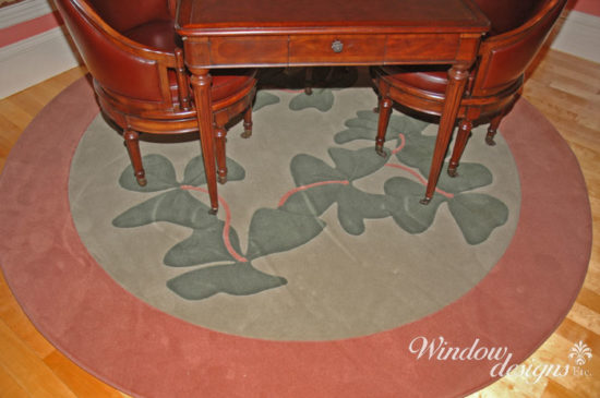 Irish custom area rug in Worcester Craftsman home with four leaf clover design.